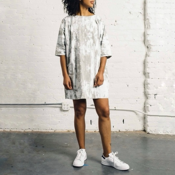 Uzi Nyc Now Dress Oversized Boxy Cotton Tunic Stone Bark Small - Picture 1 of 16